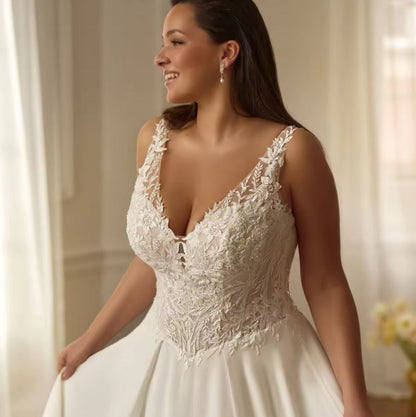 Ivory A Line Wedding Dress V Neck Bridal Gown