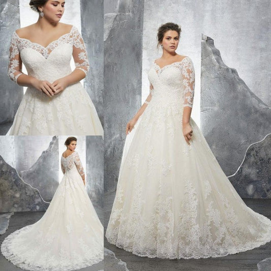 Applique Lace Plus Size A-Line Wedding Dress WD4008