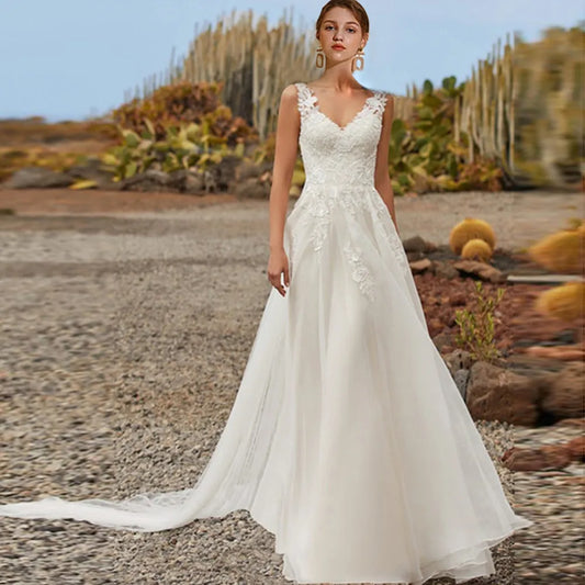 beach wedding a-line organza lace wedding dress-formal elegance