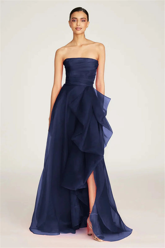 Beautiful Strapless Organza Layered Evening Formal Dresses