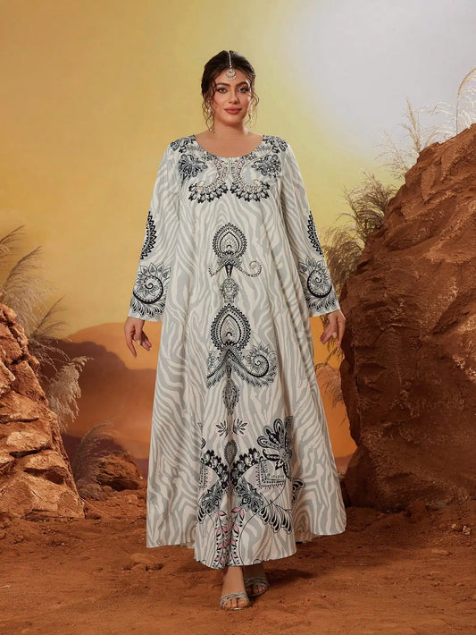 Beautiful Round Neck Long Sleeve With Pearls Dress