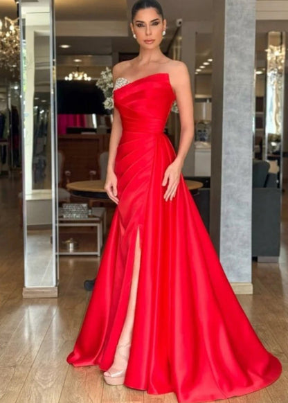 Beautiful Satin Strapless Floor-Length Formal Evening