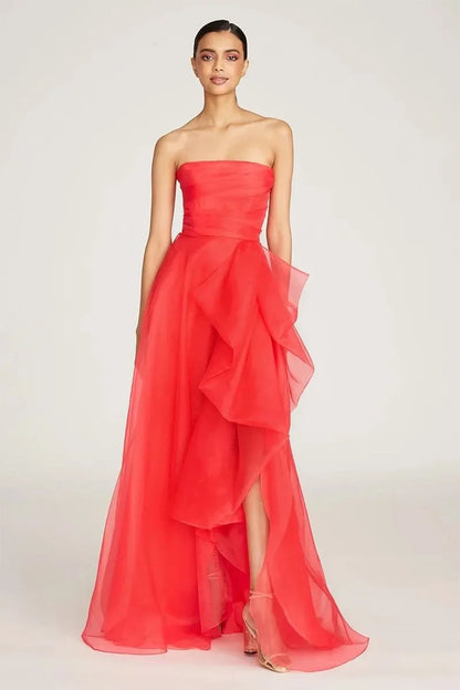 Beautiful Strapless Organza Layered Evening Formal Dresses