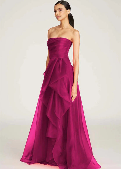 Beautiful Strapless Organza Layered Evening Formal Dresses