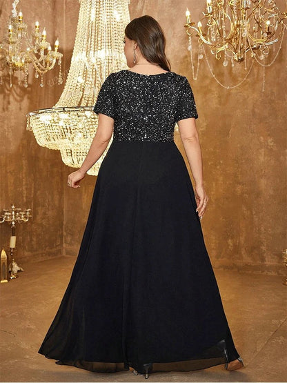 Black Short Sleeve Plus Size Evening Formal Dresses