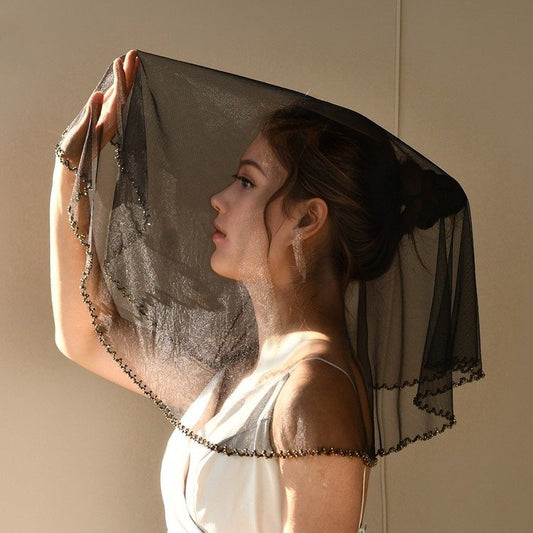 Black Vintage Short Bridal Veil Head Cover