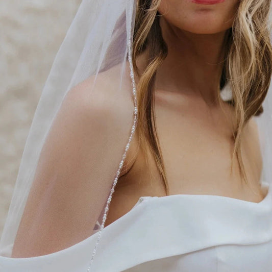 ivory beaded edge short wedding veil-ormal-elegance