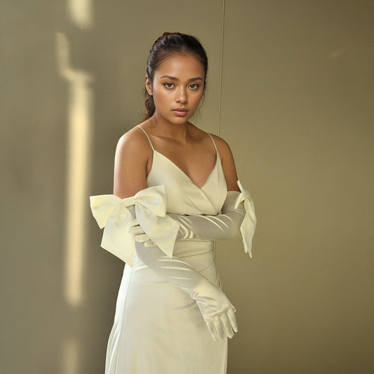 Bridal Long Gloves Satin With Bow