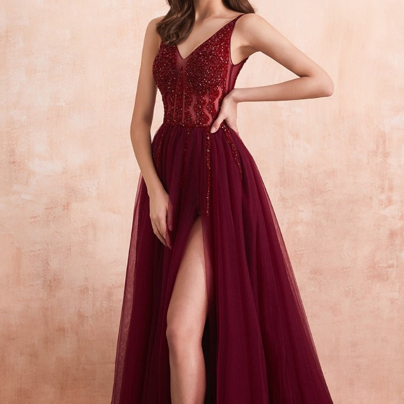 v-neck sequin evening dress-formal elegance