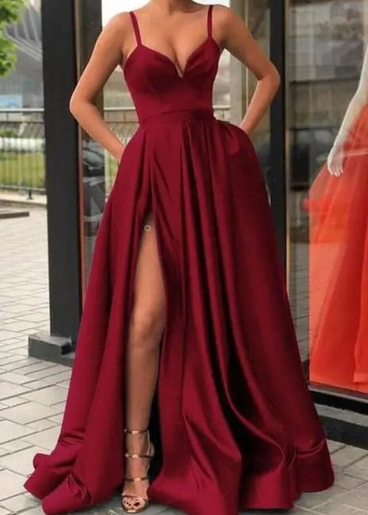 Party Dress High Split A-Line Satin Evening Dress