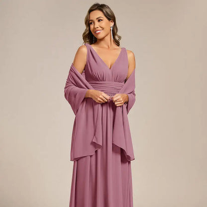 Chiffon shoulder wrap evening shawl in orchid with draped long sleeves
