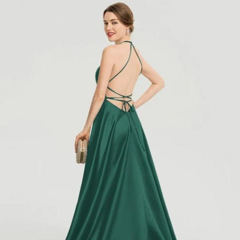 Dark Green Spaghetti Straps A-line Evening Formal Gown EV1105