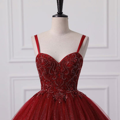 Dark Red Sparkle Tulle Ball Gown