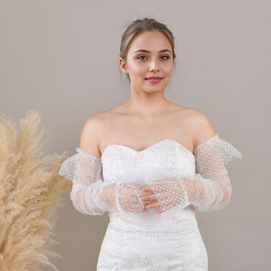 Detachable Bridal Long Sleeves Polka Dots