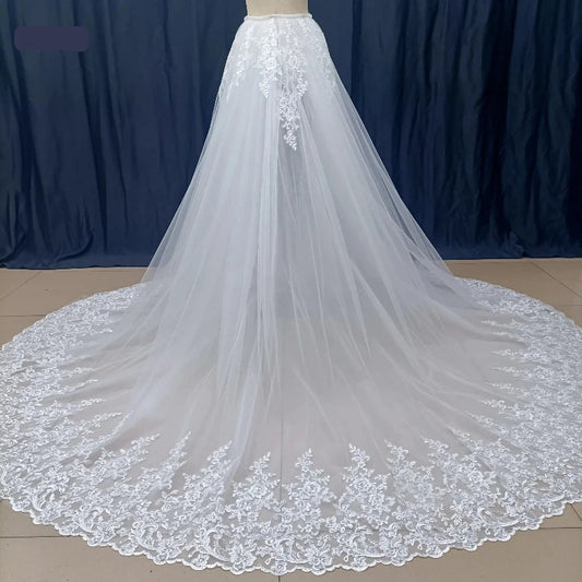 Ivory detachable train for wedding dress, full back lace border over tulle