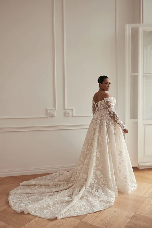 Floral Lace Plus Size Off The Shoulder Wedding Dress