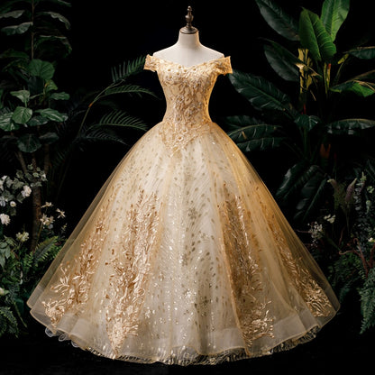 gold glitter applique ball gown-formal elegance