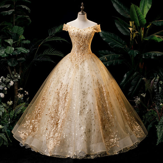 gold glitter applique ball gown-formal elegance
