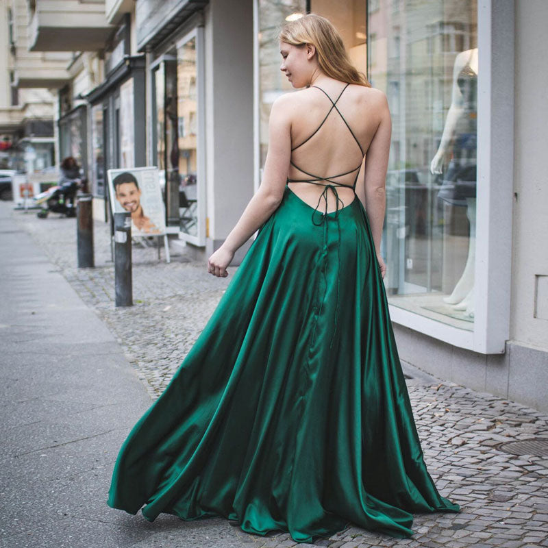 green lace up back satin evening formal leavers dress-formal elegance