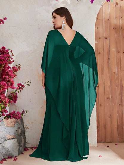 Plus Size Chiffon Sequin Elegant Shawl Evening Dress