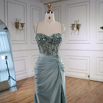 Navy Blue Satin Sequins Formal Dress