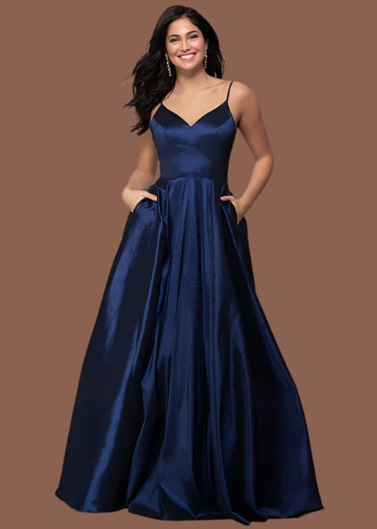 A-Line Satin Pockets Evening Formal Party Dress
