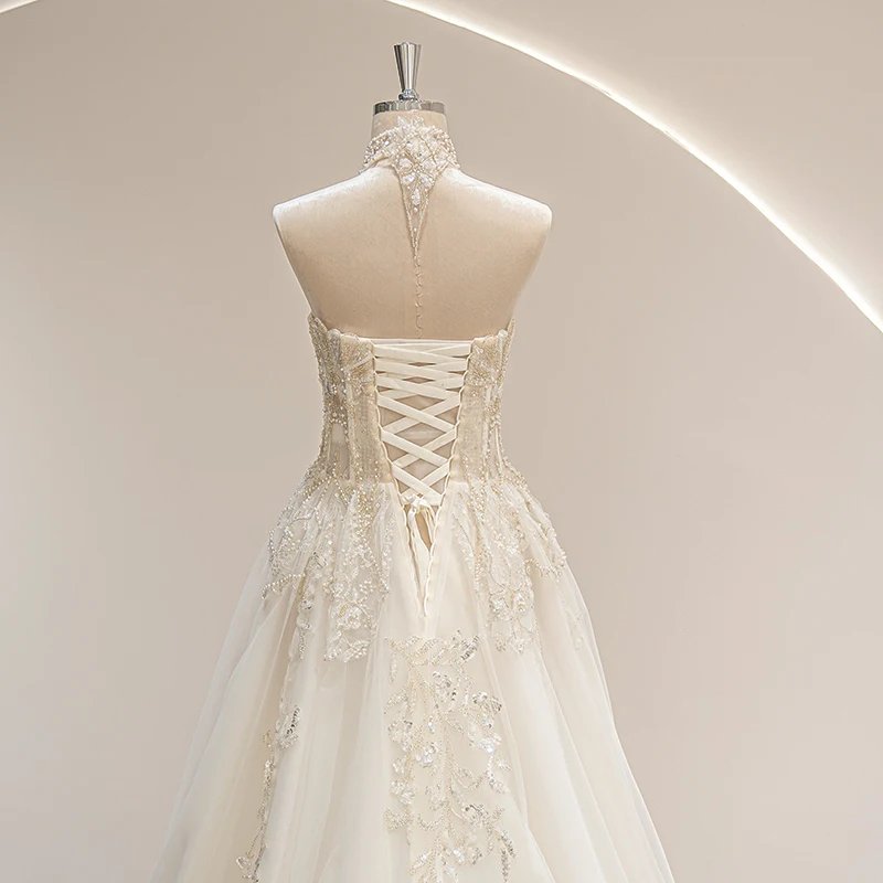 Halter Neckline Ivory Vintage Bride Wedding Gown