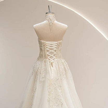 Halter Neckline Ivory Vintage Bride Wedding Gown