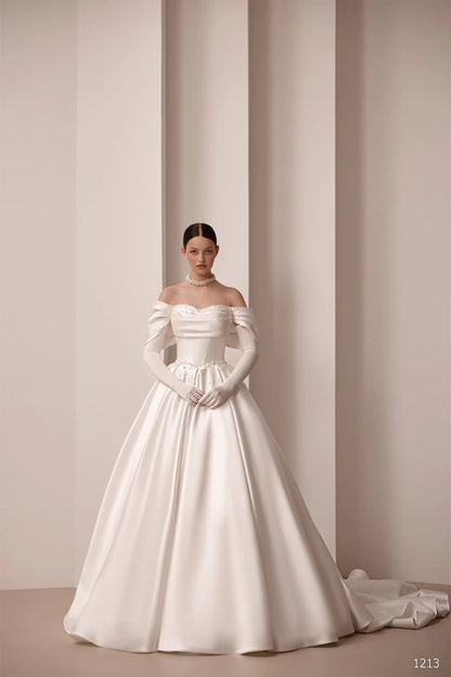Ivory Off The Shoulder Satin Bridal Gown