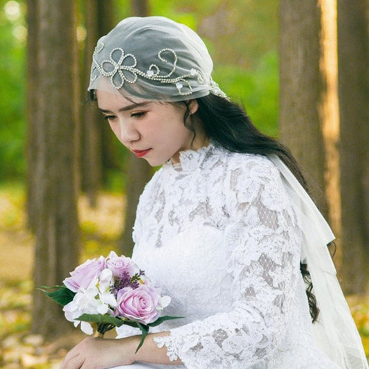 beaded juliet cap short weddng veil-formal elegance