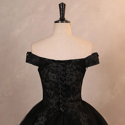 Princess Ball Gown Plus Size Lace Black Party Dress