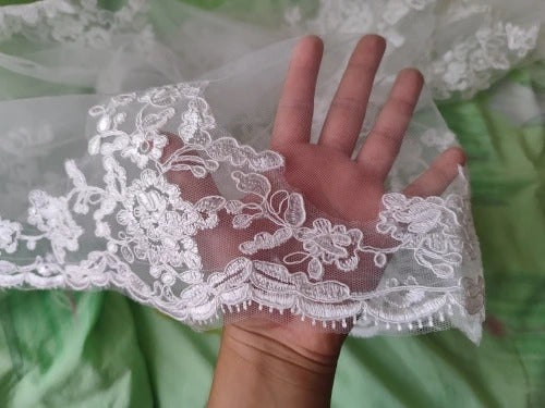 Applique Lace Blusher Cathedral Length Wedding Veil