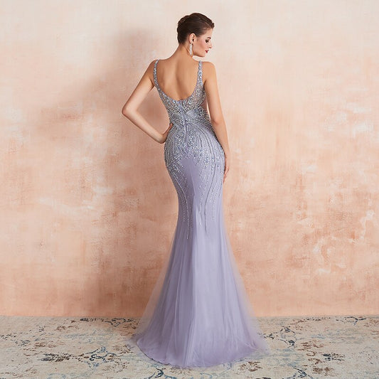 lavender crystals mermaid open back evening dress-formal elegance