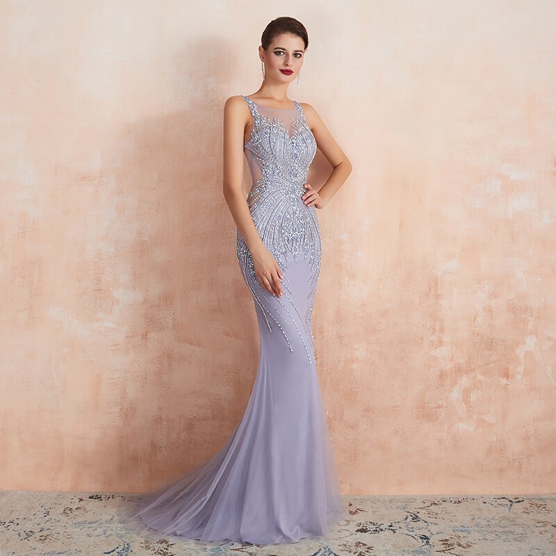 beaded crystals tulle mermaid evening gown-formal elegance
