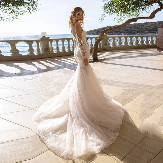appliqued tulle mermaid trumpet wedding dress-formal elegance