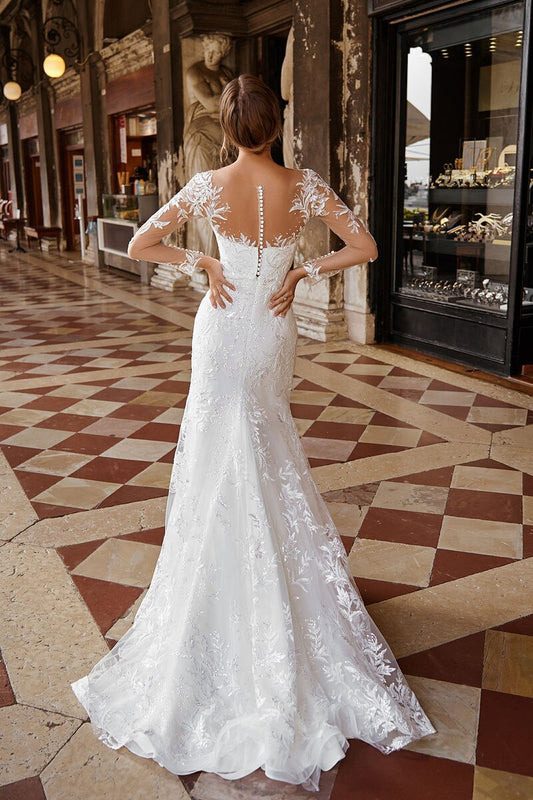 illusion button up back lace wedding dress-formal elegance