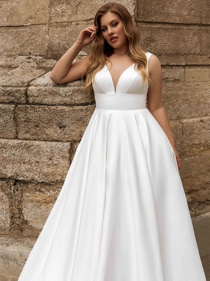 New Arrival Plus Size Satin Sleeveless Wedding Dresses