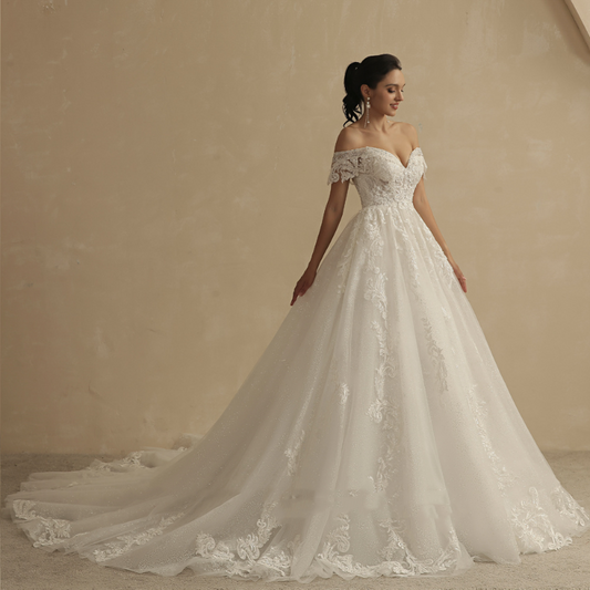 lace off-the-shoulder boho lace wedding dress-formal elegance