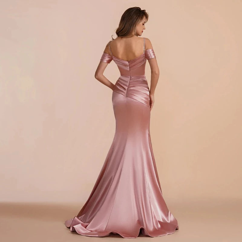 open back pleated with sweep train evening dress-formal elegance
