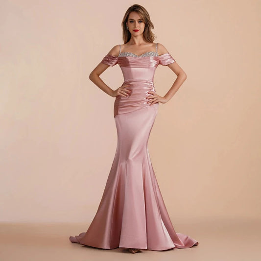pink satin mermaid design special occasion evening dress-formal elegance