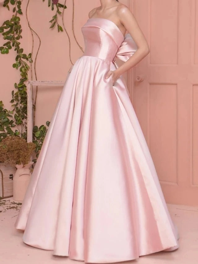 pink satin strapless all sizes elegant formal dress-formal elegance