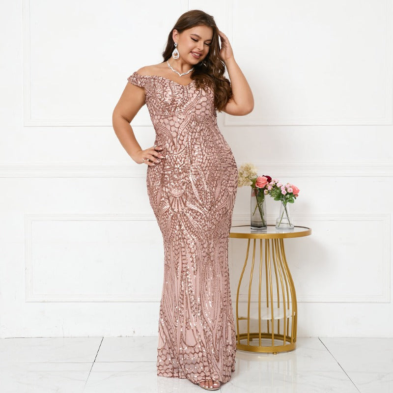 plus size pink sequin evening gown