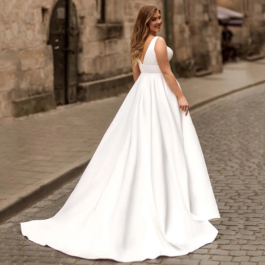Plus size satin sleeveless wedding dress -formal elegance 
