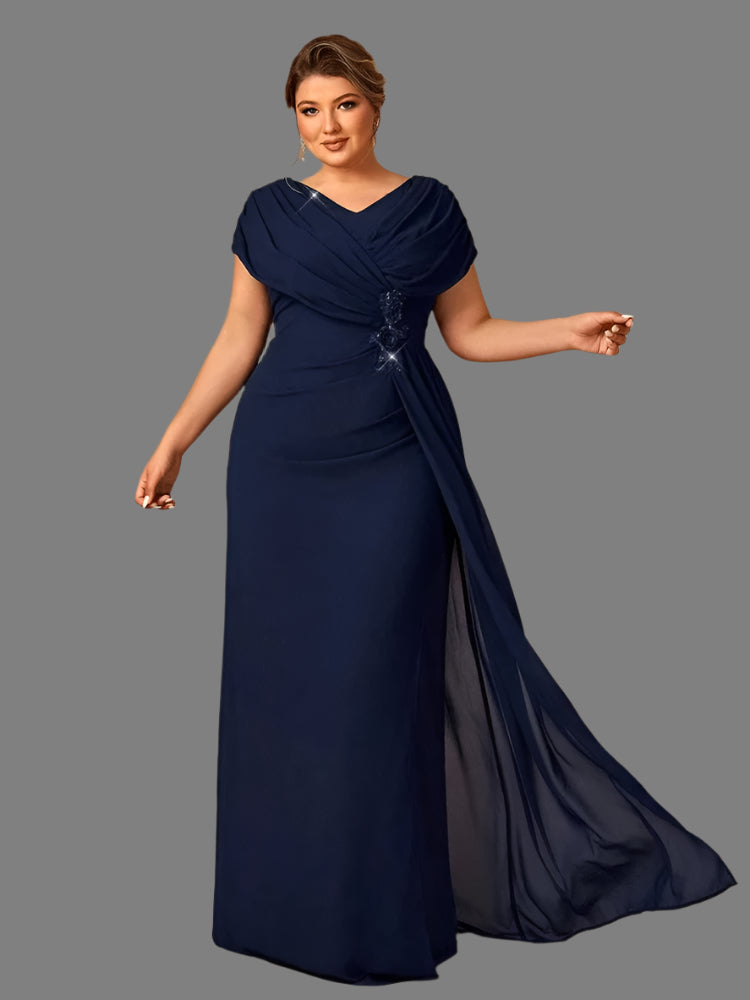 Plus Size Ruched Chiffon A-Line Formal Gown