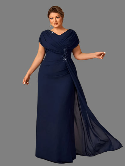 Plus Size Ruched Chiffon A-Line Formal Gown