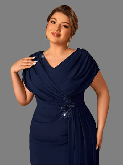 Plus Size Ruched Chiffon A-Line Formal Gown