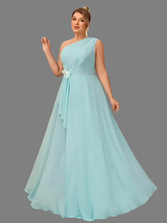 Plus Size One Shoulder Mint Chiffon Evening Dress