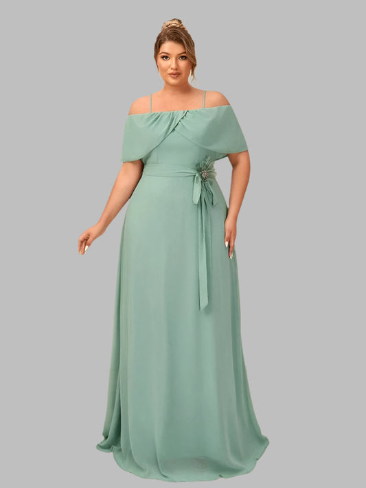 Green plus size spaghetti straps chiffon floor length formal occasions evening dress or mother dress for weddings 
