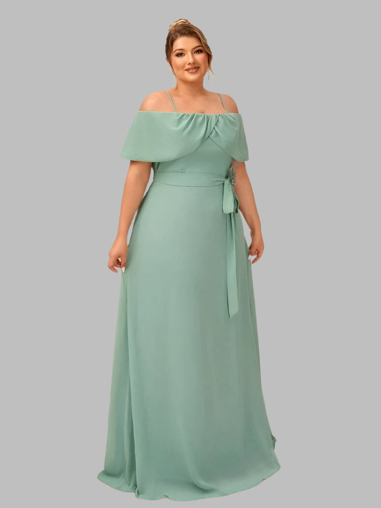 Plus Size Spaghetti Straps Green Chiffon Evening Dress