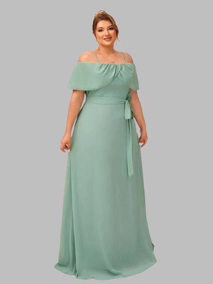 Plus Size Spaghetti Straps Green Chiffon Evening Dress